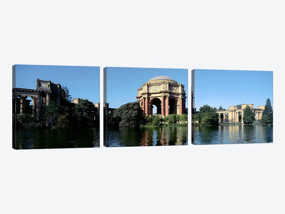 Reflection of an art museum in water, Palace Of Fine Arts, Marina District, San Francisco, California, USA by Panoramic Images 3-piece Canvas Artwork