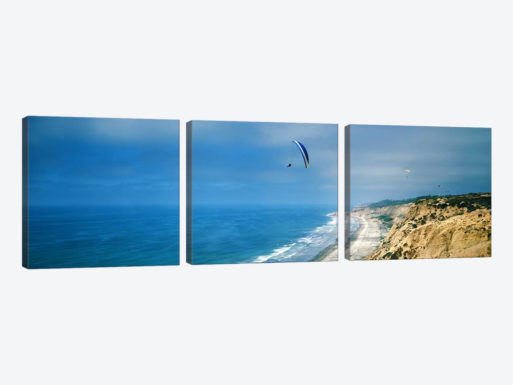 Paragliders over the coast, La Jolla, San Diego, California, USA by Panoramic Images 3-piece Canvas Print