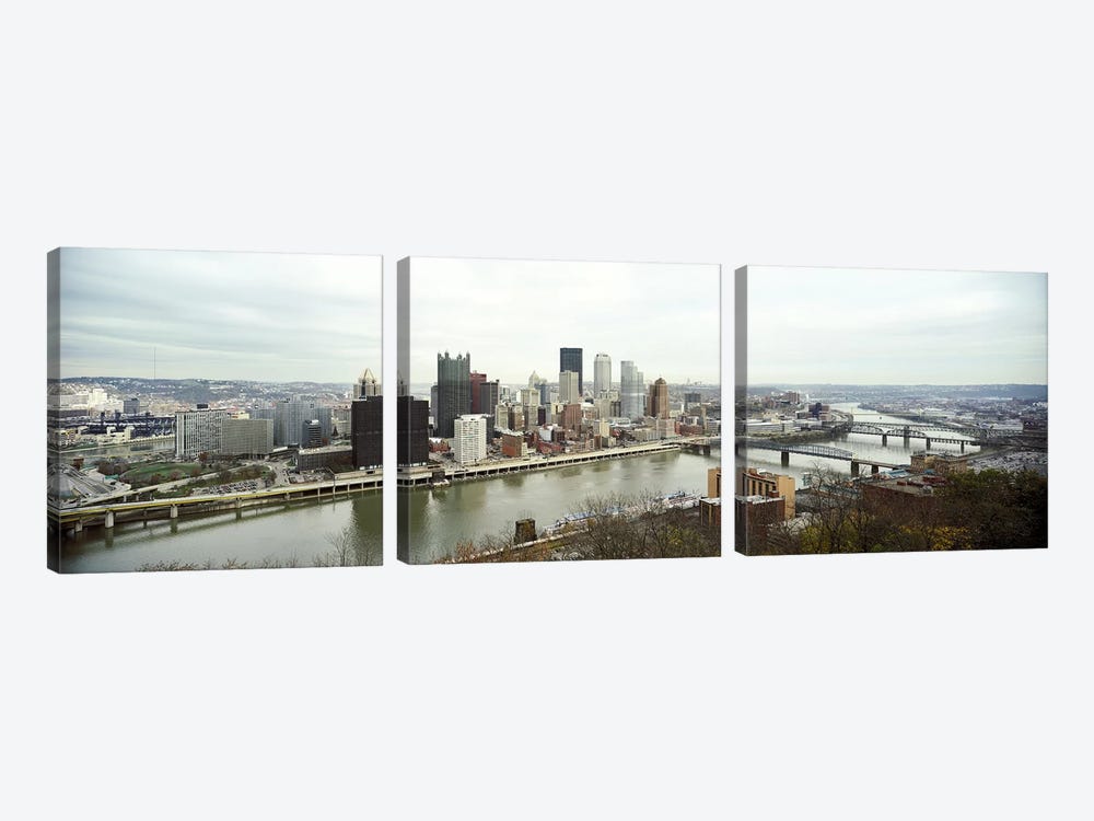 High angle view of a city, Pittsburgh, Allegheny County, Pennsylvania, USA by Panoramic Images 3-piece Canvas Print