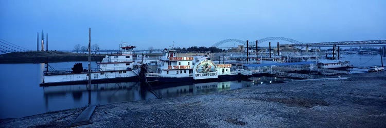 Boats moored at a harborMemphis, Mississippi River, Tennessee, USA