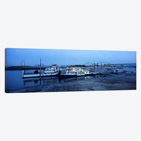Boats moored at a harborMemphis, Mississippi River, Tennessee, USA Canvas Print #PIM7371} by Panoramic Images Canvas Print