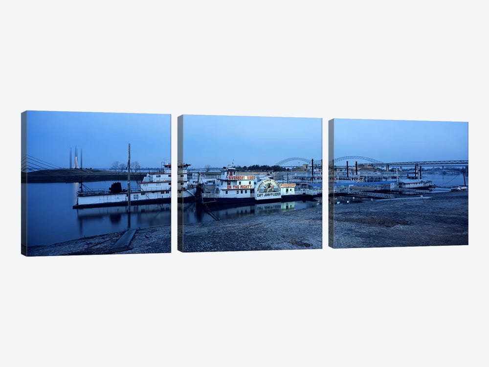 Boats moored at a harborMemphis, Mississippi River, Tennessee, USA by Panoramic Images 3-piece Canvas Art