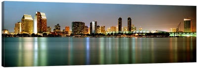 City skyline at night, San Diego, California, USA Canvas Art Print - Cityscape Art