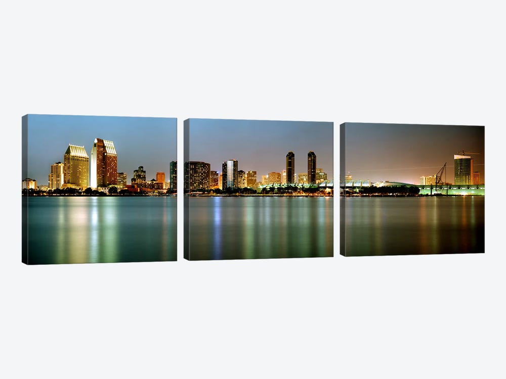 City skyline at night, San Diego, California, USA by Panoramic Images 3-piece Art Print