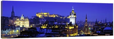 Illuminated Cityscape, Old Town, Edinburgh, Scotland, United Kingdom Canvas Art Print