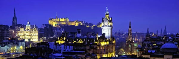 Blue: Illuminated Cityscape, Old Town, Edinburgh, Scotland, United Kingdom by Panoramic Images