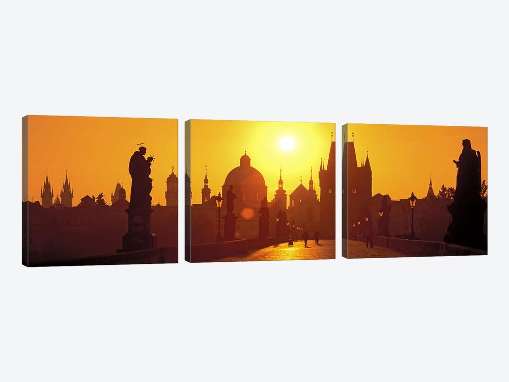 Statues along a bridgeCharles Bridge, Prague, Czech Republic by Panoramic Images 3-piece Canvas Print