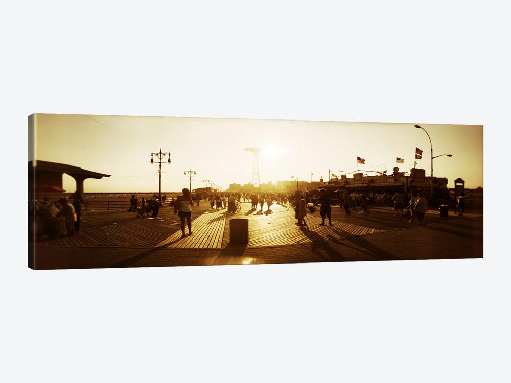 Tourists walking on a boardwalkConey Island Boardwalk, Coney Island, Brooklyn, New York City, New York State, USA by Panoramic Images 1-piece Art Print