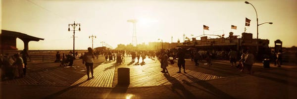 Tourists walking on a boardwalkConey Island Boardwalk, Coney Island, Brooklyn, New York City, New York State, USA