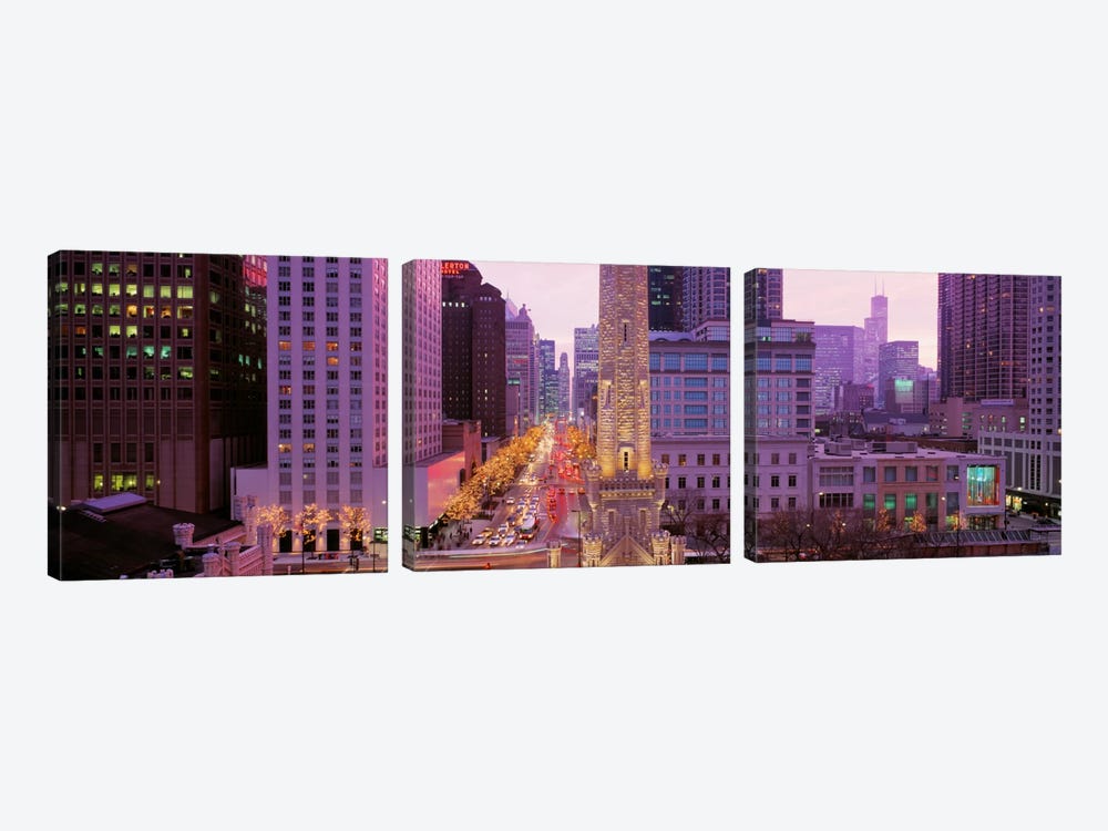 Twilight, Downtown, City Scene, Loop, Chicago, Illinois, USA by Panoramic Images 3-piece Canvas Art Print