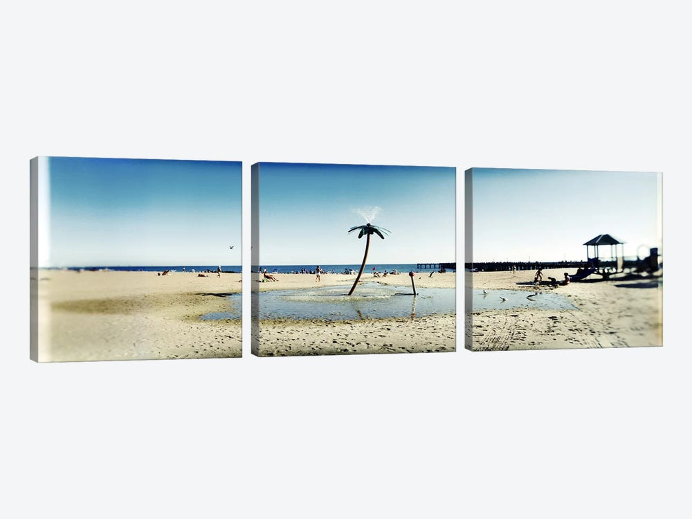 Palm tree sprinkler on the beachConey Island, Brooklyn, New York City, New York State, USA by Panoramic Images 3-piece Canvas Art
