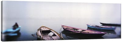 Row boats in a riverGanges River, Varanasi, Uttar Pradesh, India Canvas Art Print - India Art