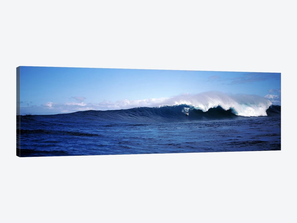 Distant View Of A Surfer On A Cresting Ocean Wave by Panoramic Images 1-piece Canvas Art Print