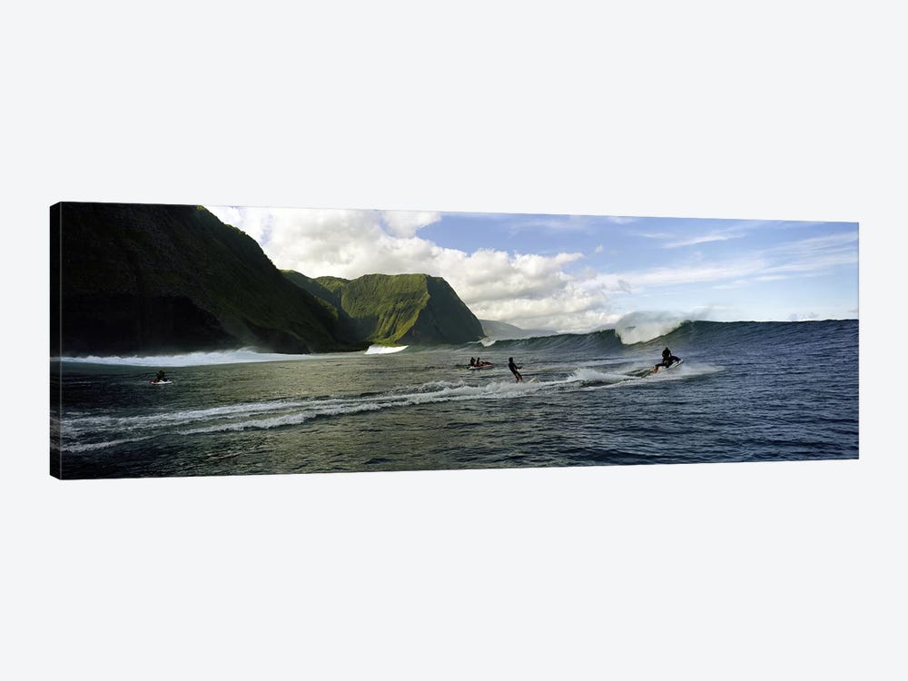 A Surfer Being Escorted To A Cresting Ocean Wave, Hawaii, USA by Panoramic Images 1-piece Canvas Art Print
