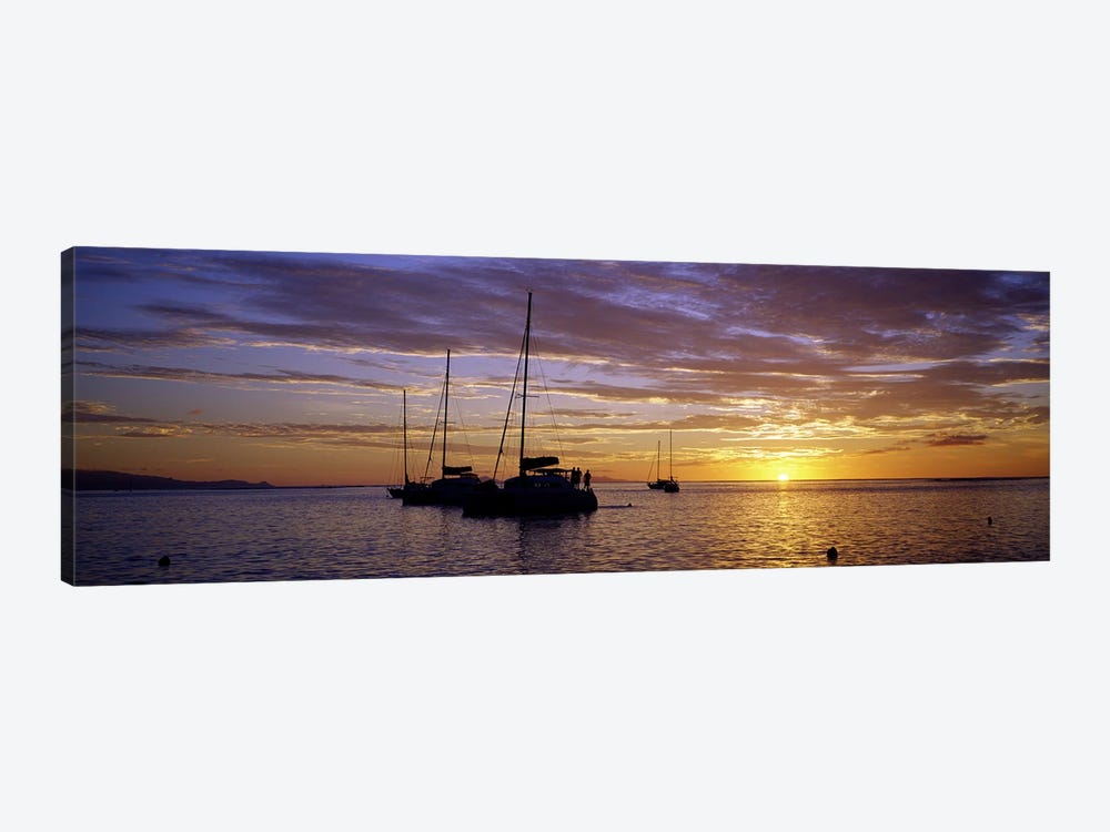 Moored Sailboats At Sunset, Tahiti, Windward Islands, Society Islands, French Polynesia by Panoramic Images 1-piece Canvas Art Print