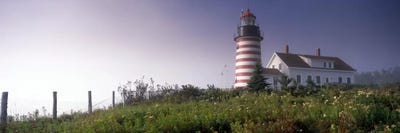 Low angle view of a lighthouse, West Quoddy Head lighthouse, Lubec, Washington County, Maine, USA by Panoramic Images framed canvas print