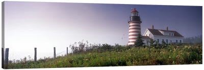 Low angle view of a lighthouse, West Quoddy Head lighthouse, Lubec, Washington County, Maine, USA Canvas Art Print - Maine Art