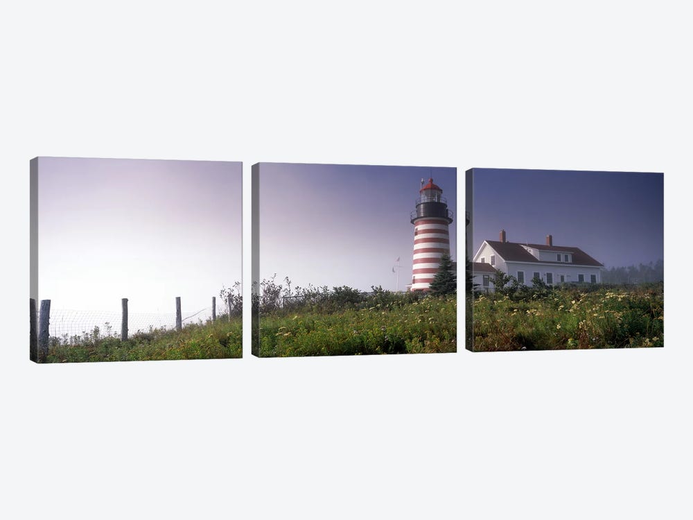 Low angle view of a lighthouse, West Quoddy Head lighthouse, Lubec, Washington County, Maine, USA by Panoramic Images 3-piece Canvas Print