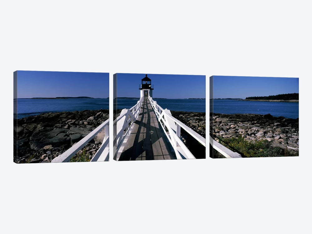 Lighthouse on the coastMarshall Point Lighthouse, built, rebuilt 1858, Port Clyde, Maine, USA by Panoramic Images 3-piece Canvas Art