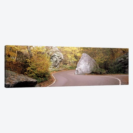 Road curving around a big boulder, Stowe, Lamoille County, Vermont, USA Canvas Print #PIM7446} by Panoramic Images Canvas Art