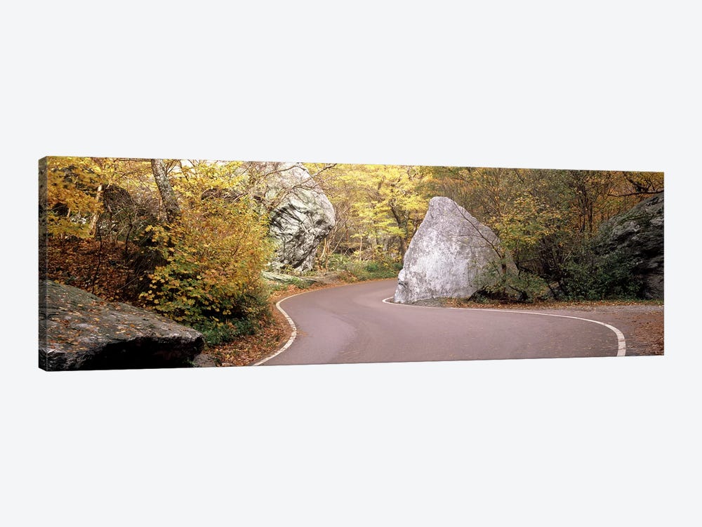 Road curving around a big boulder, Stowe, Lamoille County, Vermont, USA by Panoramic Images 1-piece Canvas Print