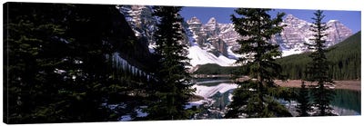 Lake in front of mountains, Banff, Alberta, Canada Canvas Art Print - Wilderness Art