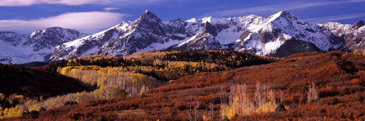 Mountains covered with snow and fall colors, near Telluride, Colorado, USA