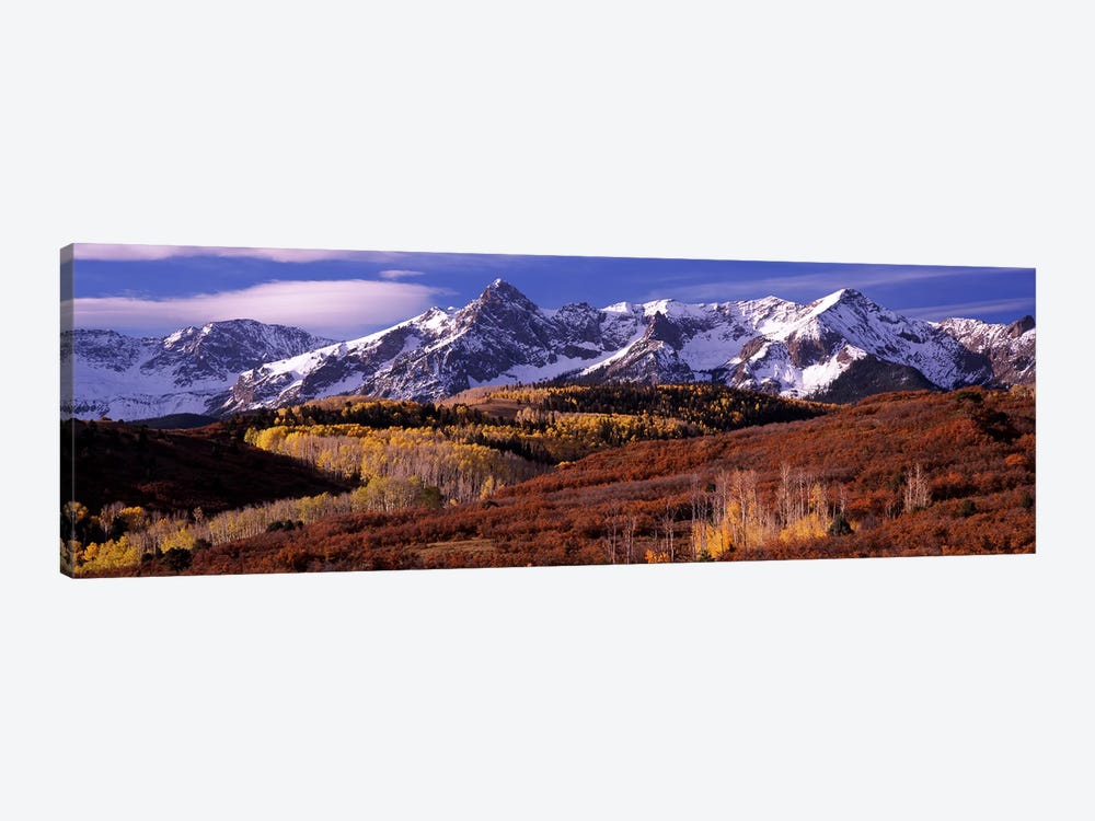 Mountains covered with snow and fall colors, near Telluride, Colorado, USA by Panoramic Images 1-piece Canvas Art