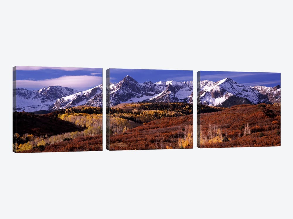 Mountains covered with snow and fall colors, near Telluride, Colorado, USA by Panoramic Images 3-piece Canvas Wall Art