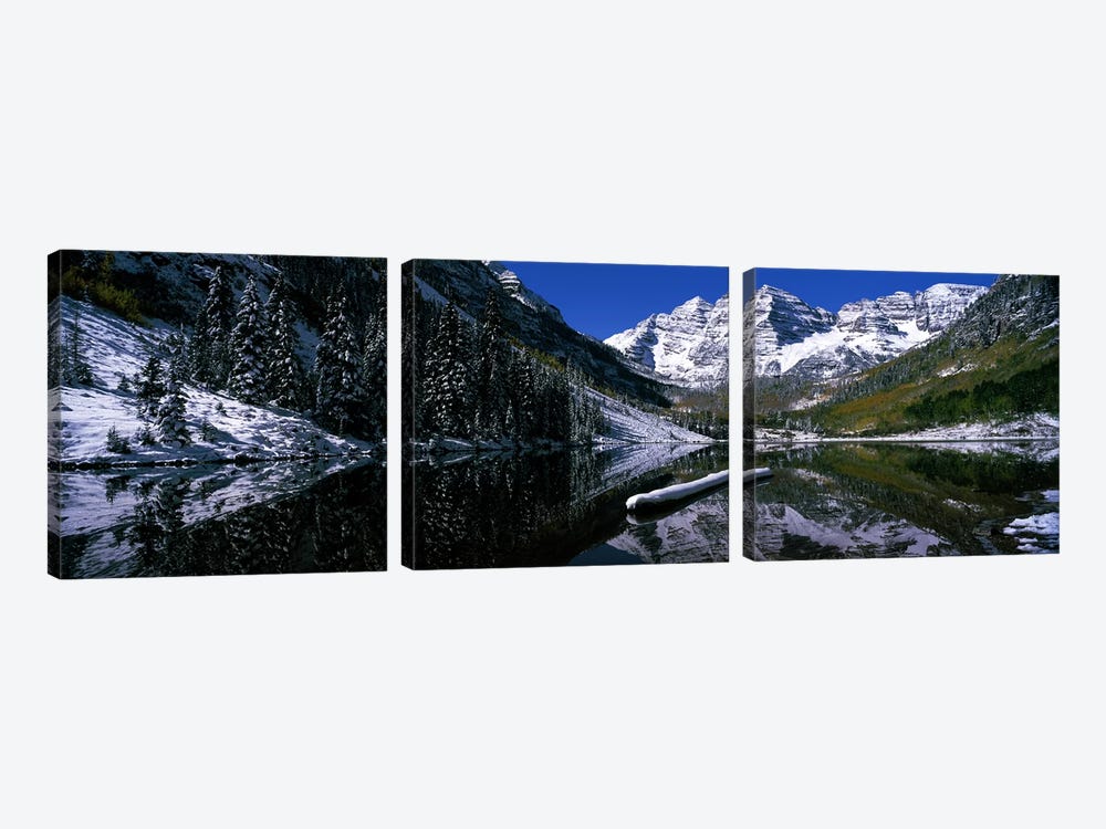 Maroon Lake & Maroon Bells, Maroon Bells-Snowmass Wilderness Area, White River National Forest, Colorado, USA by Panoramic Images 3-piece Canvas Art Print