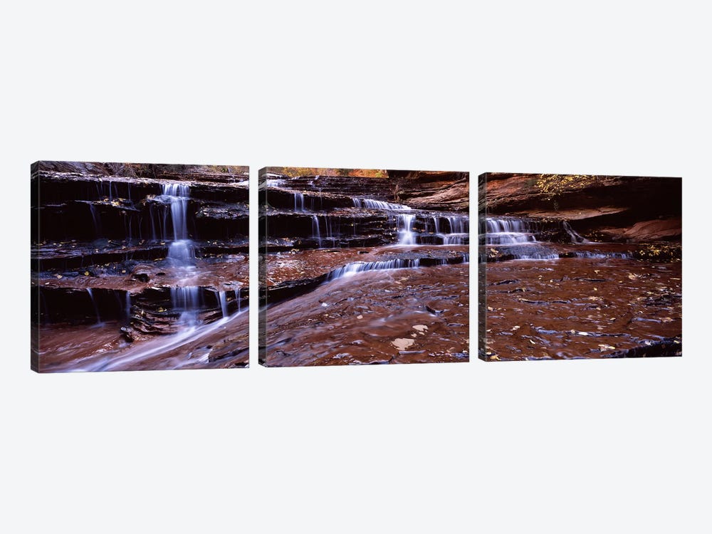 Stream flowing through rocks, North Creek, Zion National Park, Utah, USA by Panoramic Images 3-piece Canvas Artwork