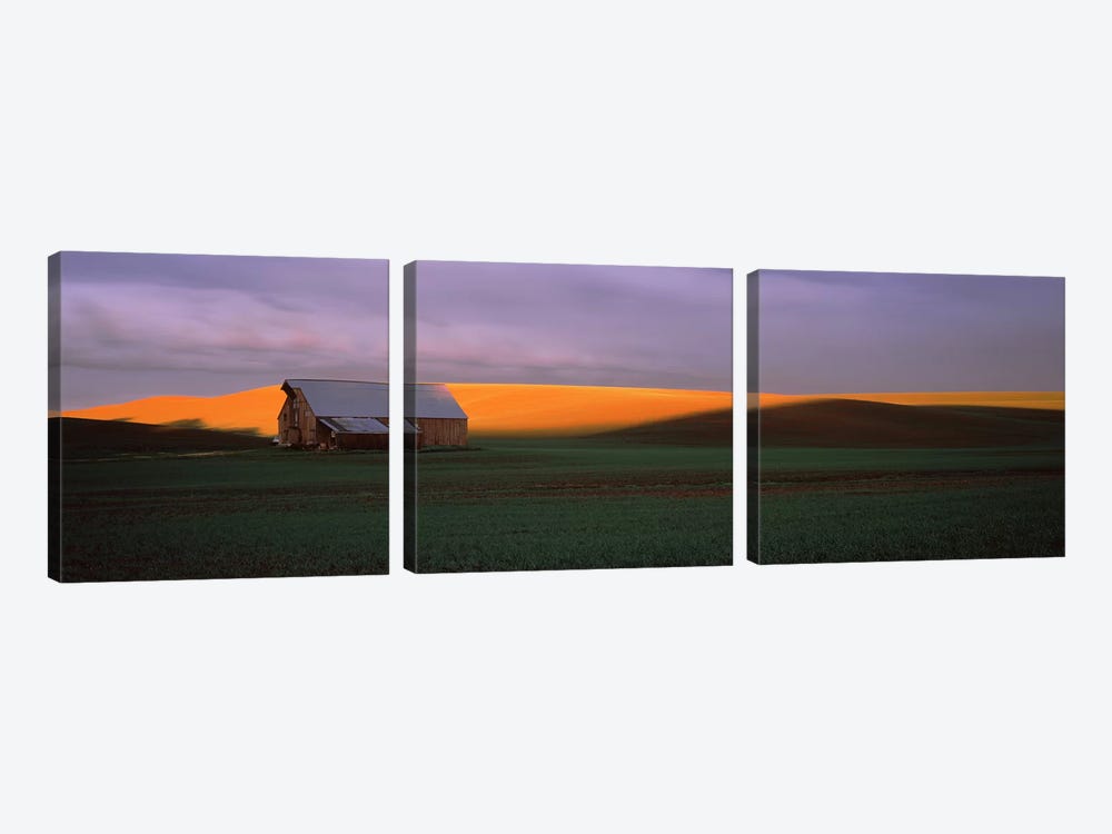 Barn in a field at sunset, Palouse, Whitman County, Washington State, USA by Panoramic Images 3-piece Canvas Print