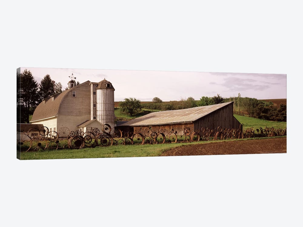 Old barn with a fence made of wheels, Palouse, Whitman County, Washington State, USA by Panoramic Images 1-piece Canvas Art