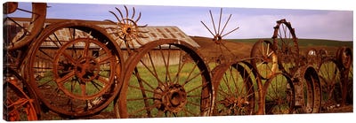 Old barn with a fence made of wheels, Palouse, Whitman County, Washington State, USA #2 Canvas Art Print - Country