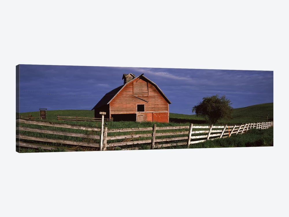 Old barn with a fence in a field, Palouse, Whitman County, Washington State, USA by Panoramic Images 1-piece Canvas Art