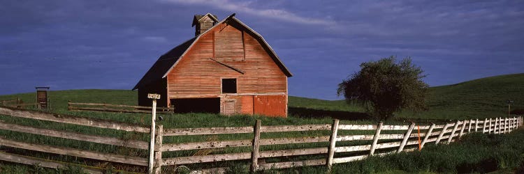 Old barn with a fence in a field, Palouse, Whitman County, Washington State, USA