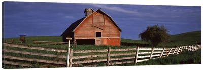 Old barn with a fence in a field, Palouse, Whitman County, Washington State, USA Canvas Art Print - Country