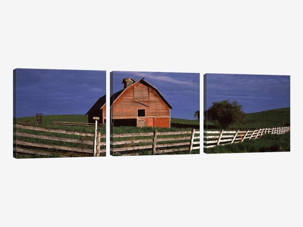 Old barn with a fence in a field, Palouse, Whitman County, Washington State, USA by Panoramic Images 3-piece Canvas Artwork
