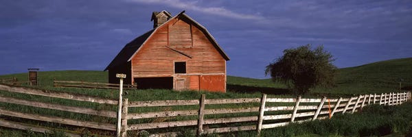 Washington: Old barn with a fence in a field, Palouse, Whitman County, Washington State, USA by Panoramic Images