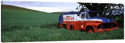 Antique gas truck on a landscape, Palouse, Whitman County, Washington State, USA Canvas Art Print - Trucks