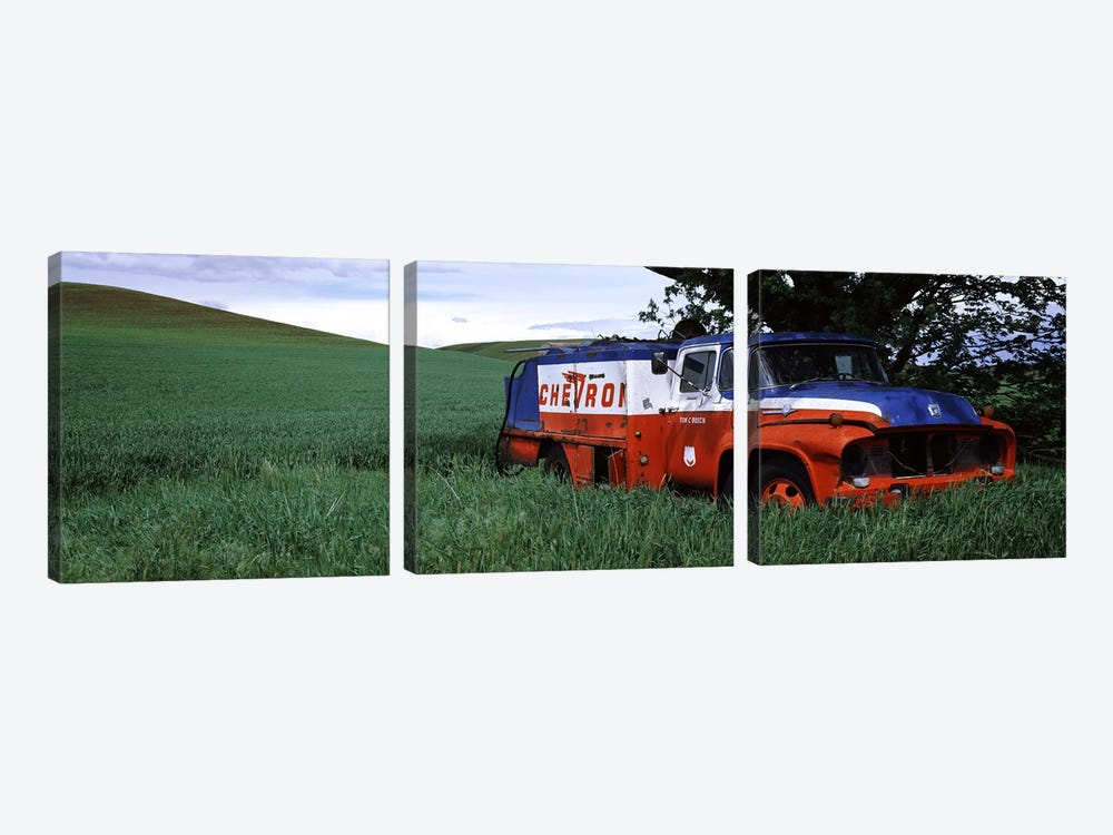 Antique gas truck on a landscape, Palouse, Whitman County, Washington State, USA by Panoramic Images 3-piece Canvas Art Print