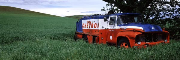 Trucks: Antique gas truck on a landscape, Palouse, Whitman County, Washington State, USA by Panoramic Images
