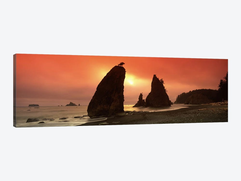 Silhouette of seastacks at sunset, Olympic National Park, Washington State, USA by Panoramic Images 1-piece Canvas Print