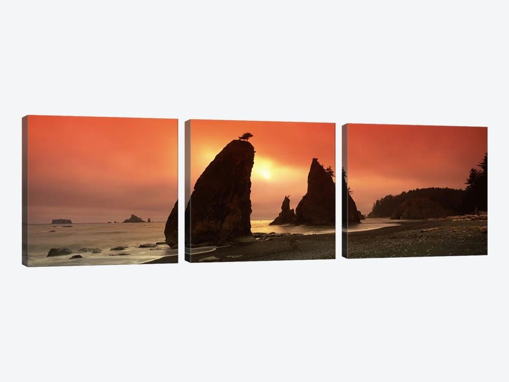 Silhouette of seastacks at sunset, Olympic National Park, Washington State, USA by Panoramic Images 3-piece Art Print