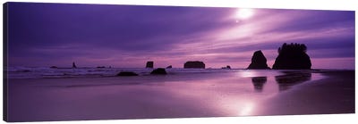 Silhouette of seastacks at sunset, Second Beach, Washington State, USA Canvas Art Print - Rock Art