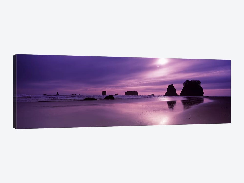 Silhouette of seastacks at sunset, Second Beach, Washington State, USA by Panoramic Images 1-piece Canvas Artwork