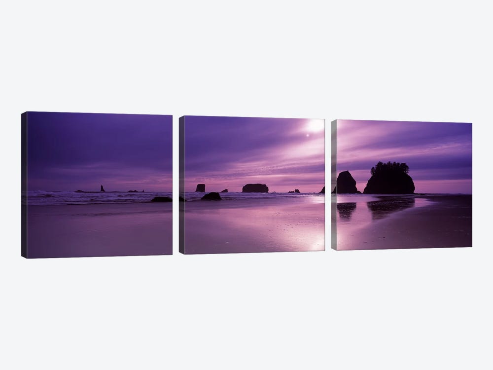 Silhouette of seastacks at sunset, Second Beach, Washington State, USA by Panoramic Images 3-piece Canvas Artwork