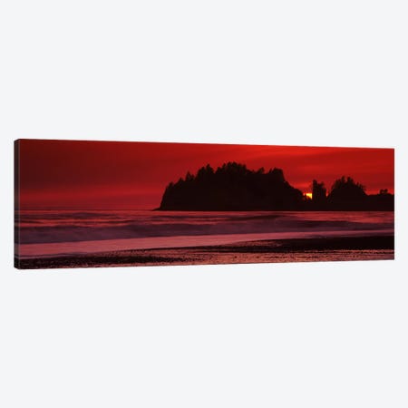 Silhouette of seastacks at sunset, Second Beach, Washington State, USA #2 Canvas Print #PIM7536} by Panoramic Images Canvas Artwork