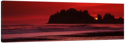 Silhouette of seastacks at sunset, Second Beach, Washington State, USA #2 Canvas Art Print - Island Art