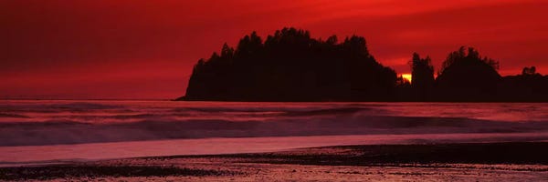 Washington: Silhouette of seastacks at sunset, Second Beach, Washington State, USA #2 by Panoramic Images